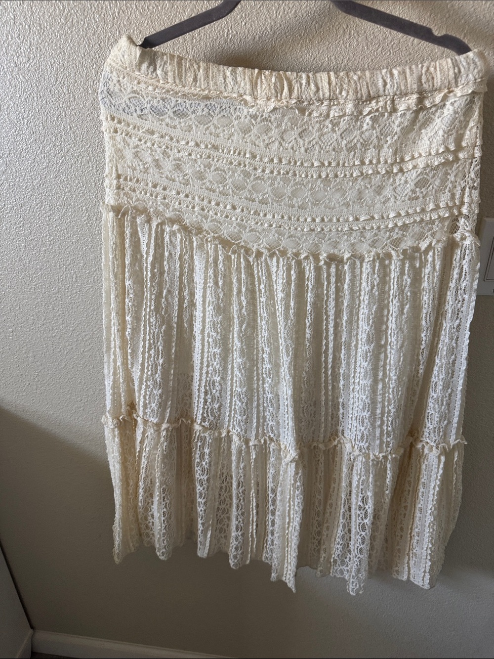 Boho Lace Tiered Maxi Skirt - Cream